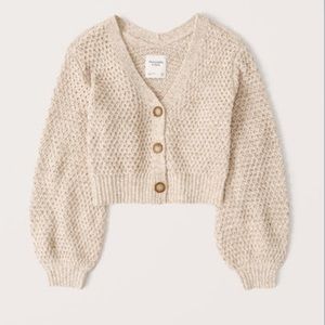 Abercrombie & Fitch Cardigan Beige Medium Puffy Sleeves Crop Short Button down